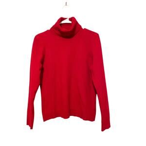 Ellen Tracy 100% Extra Fine Merino Wool Sweater Red Turtleneck Pullover Large